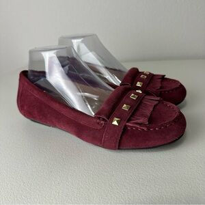 Vionic Orthaheel Burgundy Wine Red Thera Stud Fringe Slip On Moccasins Size 8.5